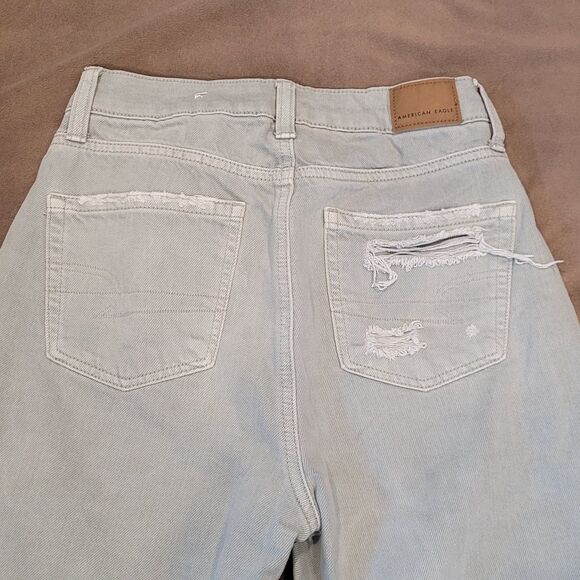 American Eagle Mom Jeans Sz 0 Short (24x25) Green Destroyed Denim Retro Y2K - Picture 7 of 8